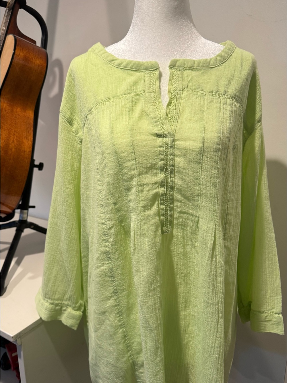 J. Jill Women’s 2X Light Green 100% Cotton Gauze Tunic Top, 3/4 Sleeve
